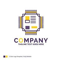 Company Name Logo Design For Chip. cpu. microchip. processor. technology. Purple and yellow Brand Name Design with place for Tagline. Creative Logo template for Small and Large Business. vector