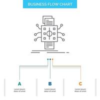 Analysis. data. datum. processing. reporting Business Flow Chart Design with 3 Steps. Line Icon For Presentation Background Template Place for text vector