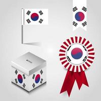 lugar de la bandera del país de corea del sur en la casilla de votación. bandera de la insignia de la cinta y pin del mapa vector