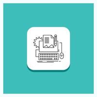 Round Button for Type Writer. paper. computer. paper. keyboard Line icon Turquoise Background vector