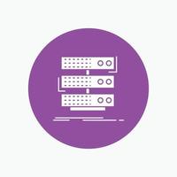 server. storage. rack. database. data White Glyph Icon in Circle. Vector Button illustration