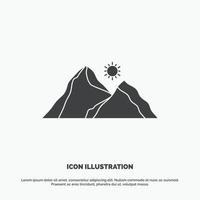 Cerro. paisaje. naturaleza. montaña. icono de escena. símbolo gris vectorial de glifo para ui y ux. sitio web o aplicación móvil vector