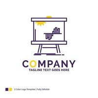 diseño de logotipo de nombre de empresa para negocios. cuadro. datos. grafico. estadísticas diseño de marca púrpura y amarillo con lugar para eslogan. plantilla de logotipo creativo para pequeñas y grandes empresas. vector