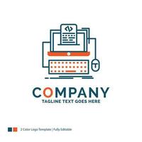 Code. coding. computer. monoblock. screen Logo Design. Blue and Orange Brand Name Design. Place for Tagline. Business Logo template. vector