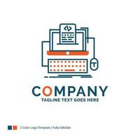 Code. coding. computer. monoblock. screen Logo Design. Blue and Orange Brand Name Design. Place for Tagline. Business Logo template. vector