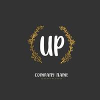 UP Initial handwriting and signature logo design with circle. Beautiful design handwritten logo for fashion, team, wedding, luxury logo. vector