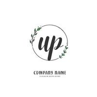 UP Initial handwriting and signature logo design with circle. Beautiful design handwritten logo for fashion, team, wedding, luxury logo. vector