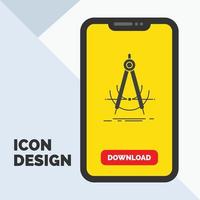 precisión. exacto geometría. Brújula. icono de glifo de medición en el móvil para la página de descarga. fondo amarillo vector