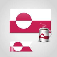 bandera de groenlandia impresa en una taza de café y una bandera pequeña vector