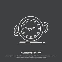 respaldo. reloj. agujas del reloj. encimera. icono de tiempo símbolo de vector de línea para ui y ux. sitio web o aplicación móvil