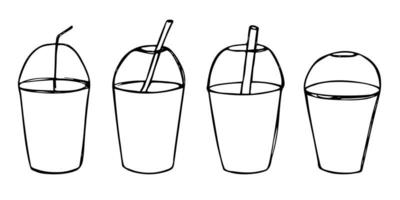 Cute cup of water, milkshake, juice or soda. Drink illustration. Simple cocktail clipart set vector