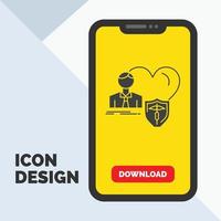 insurance. family. home. protect. heart Glyph Icon in Mobile for Download Page. Yellow Background vector