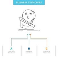 Death. frag. game. kill. sword Business Flow Chart Design with 3 Steps. Line Icon For Presentation Background Template Place for text vector