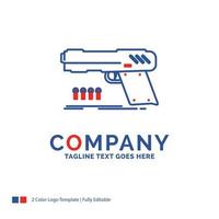 Company Name Logo Design For gun. handgun. pistol. shooter. weapon. Blue and red Brand Name Design with place for Tagline. Abstract Creative Logo template for Small and Large Business. vector