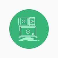 computer. devices. mobile. responsive. technology White Line Icon in Circle background. vector icon illustration