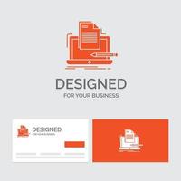 Business logo template for Coder. coding. computer. list. paper. Orange Visiting Cards with Brand logo template. vector