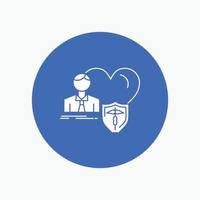 insurance. family. home. protect. heart White Glyph Icon in Circle. Vector Button illustration