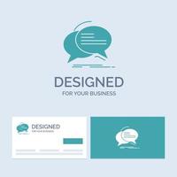 Bubble. chat. communication. speech. talk Business Logo Glyph Icon Symbol for your business. Turquoise Business Cards with Brand logo template. vector