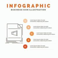 Audio. file. format. music. sound Infographics Template for Website and Presentation. Line Gray icon with Orange infographic style vector illustration