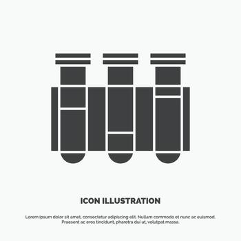 prueba. tubo. Ciencias. laboratorio. icono de sangre. símbolo gris vectorial de glifo para ui y ux. sitio web o aplicación móvil vector