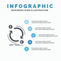 intercambio. divisa. Finanzas. dinero. convertir plantilla de infografía para sitio web y presentación. icono de glifo gris con ilustración de vector de estilo infográfico azul.