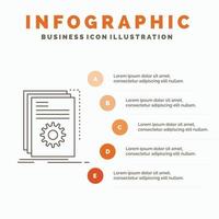 aplicación construir. desarrollador. programa. plantilla de infografía de guión para sitio web y presentación. icono de línea gris con ilustración de vector de estilo infográfico naranja