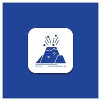 Blue Round Button for disaster. eruption. volcano. alert. safety Glyph icon vector