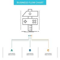 Build. craft. develop. developer. game Business Flow Chart Design with 3 Steps. Line Icon For Presentation Background Template Place for text vector