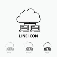 cloud. network. server. internet. data Icon in Thin. Regular and Bold Line Style. Vector illustration