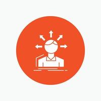 conversion difference. diversity. options. structure. user transition White Glyph Icon in Circle. Vector Button illustration