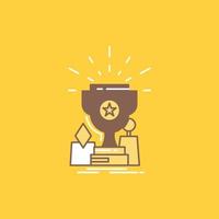 Achievement. award. cup. prize. trophy Flat Line Filled Icon. Beautiful Logo button over yellow background for UI and UX. website or mobile application vector