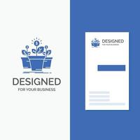 Business Logo for growth. money. plant. pot. tree. Vertical Blue Business .Visiting Card template. vector