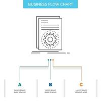 Code. executable. file. running. script Business Flow Chart Design with 3 Steps. Line Icon For Presentation Background Template Place for text vector