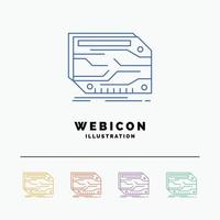 card. component. custom. electronic. memory 5 Color Line Web Icon Template isolated on white. Vector illustration