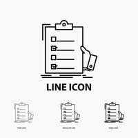 checklist. check. expertise. list. clipboard Icon in Thin. Regular and Bold Line Style. Vector illustration