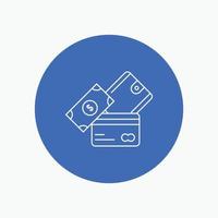 credit card. money. currency. dollar. wallet White Line Icon in Circle background. vector icon illustration