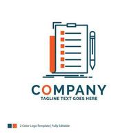 expertise. checklist. check. list. document Logo Design. Blue and Orange Brand Name Design. Place for Tagline. Business Logo template. vector