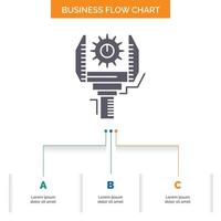 Automation. industry. machine. production. robotics Business Flow Chart Design with 3 Steps. Glyph Icon For Presentation Background Template Place for text. vector