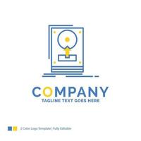 install. drive. hdd. save. upload Blue Yellow Business Logo template. Creative Design Template Place for Tagline. vector