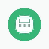 Processor. Hardware. Computer. PC. Technology White Glyph Icon in Circle. Vector Button illustration