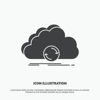 nube. sincronizando sincronizar datos. icono de sincronización. símbolo gris vectorial de glifo para ui y ux. sitio web o aplicación móvil vector