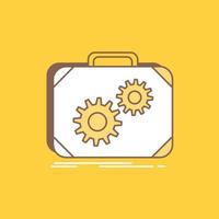 Briefcase. case. production. progress. work Flat Line Filled Icon. Beautiful Logo button over yellow background for UI and UX. website or mobile application vector