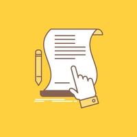 contract. document. paper. sign. agreement. application Flat Line Filled Icon. Beautiful Logo button over yellow background for UI and UX. website or mobile application vector