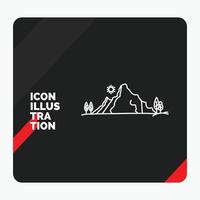 Red and Black Creative presentation Background for mountain. landscape. hill. nature. tree Line Icon vector