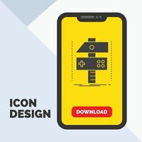 construir. artesanía. desarrollar. desarrollador. icono de glifo de juego en el móvil para la página de descarga. fondo amarillo vector