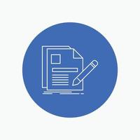 document. file. page. pen. Resume White Line Icon in Circle background. vector icon illustration