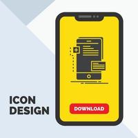 Interfaz. interfaz. móvil. teléfono. icono de glifo de desarrollador en el móvil para la página de descarga. fondo amarillo vector