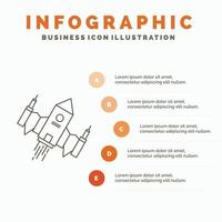 astronave. astronave. Embarcacion. espacio. plantilla de infografía alienígena para sitio web y presentación. icono de línea gris con ilustración de vector de estilo infográfico naranja