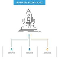 Launch. mission. shuttle. startup. publish Business Flow Chart Design with 3 Steps. Line Icon For Presentation Background Template Place for text vector
