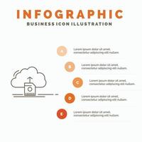 nube. subir. ahorrar. datos. plantilla de infografía informática para sitio web y presentación. icono de línea gris con ilustración de vector de estilo infográfico naranja